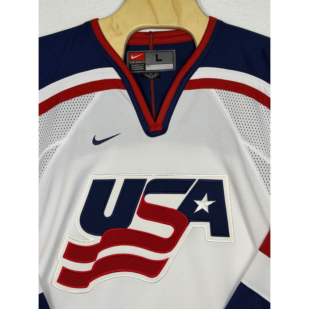 Nike Vintage 2002 USA National Hockey Team Olympic Jersey LG White Red Blue - Picture 2 of 12
